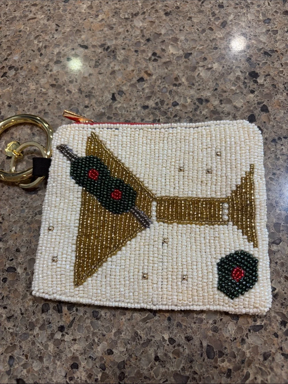 Beaded Martini Key Pouch Wristlet - Cream & Gold